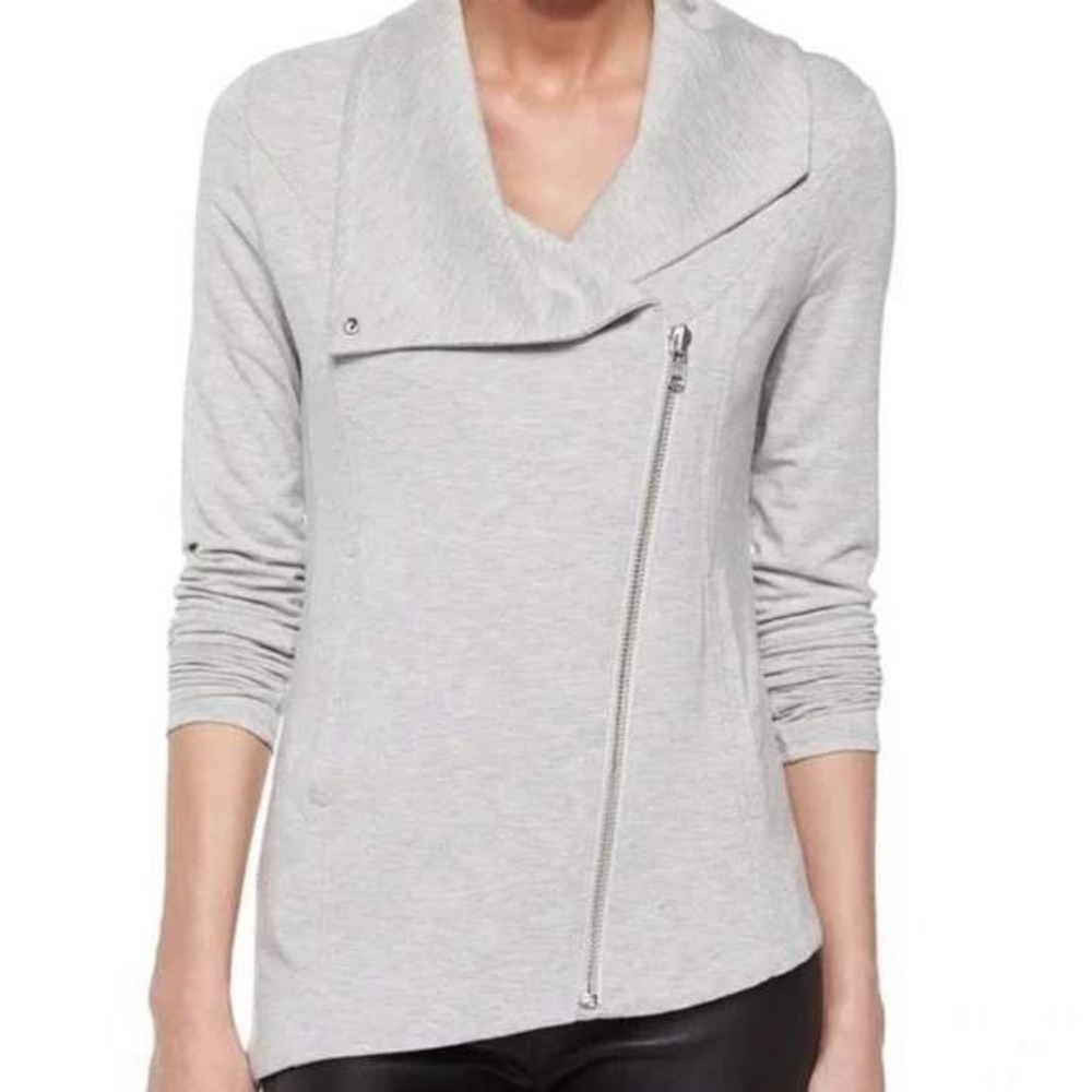 Helmut Lang Villous Asymmetrical Zip‎ Moto Jacket Drape Collar Sz L Gray Heather